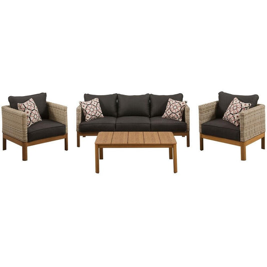 Blake 4pc Set: 2 Side Bucket Chrs, Sofa, and Faux Wood Coffee Table - The Room Store