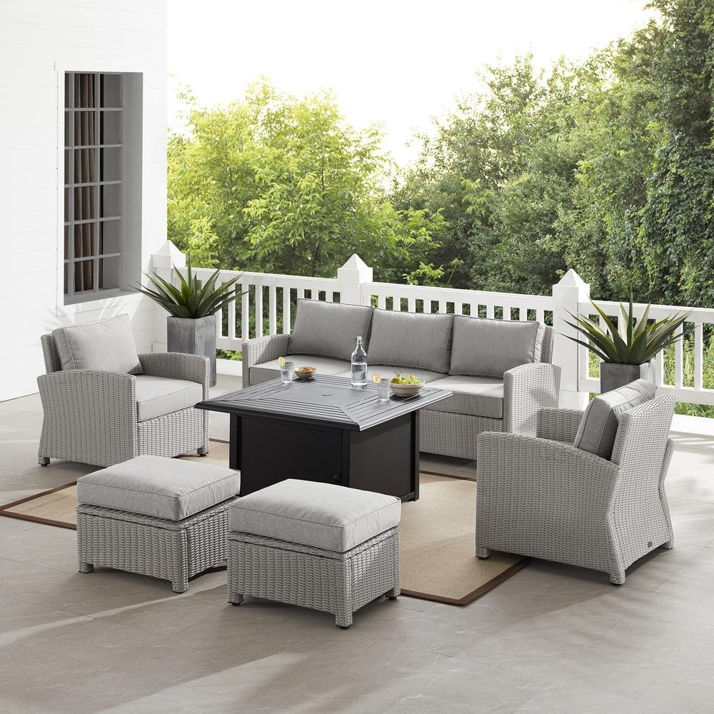 Bradenton 6Pc Outdoor Wicker Sofa Set W/Fire Table, KO70183GY-GY - The Room Store