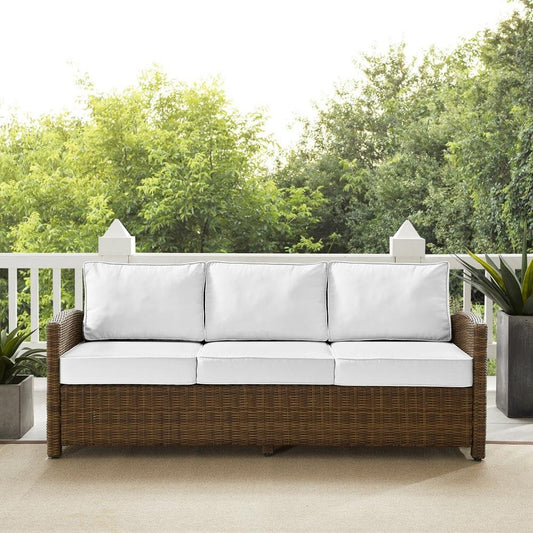 Bradenton Outdoor Wicker Sofa - Sunbrella White/Weathered Brown - The Room Store