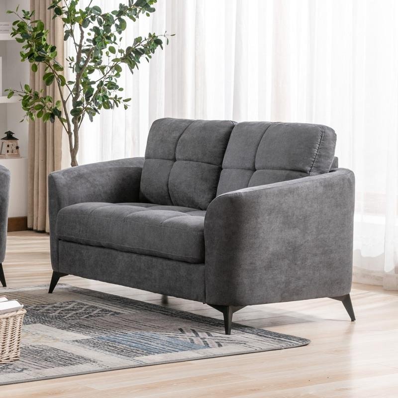 Callie Gray Velvet Fabric Loveseat - The Room Store