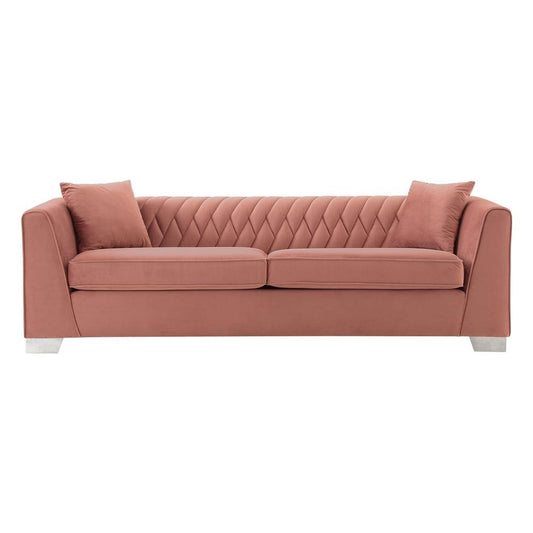 Cambridge Contemporary Sofa in Brushed Stainless Steel and Blush Velvet - The Room Store
