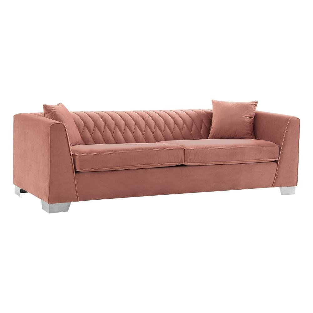 Cambridge Contemporary Sofa in Brushed Stainless Steel and Blush Velvet - The Room Store