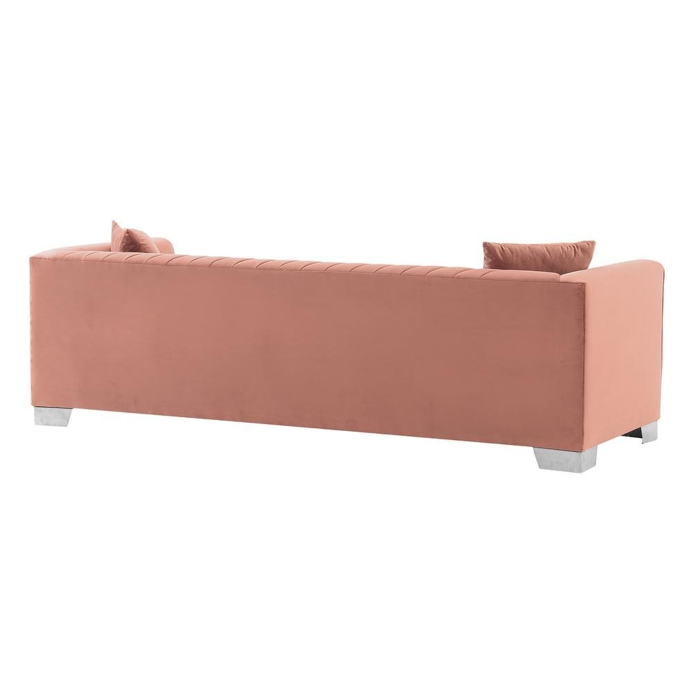 Cambridge Contemporary Sofa in Brushed Stainless Steel and Blush Velvet - The Room Store