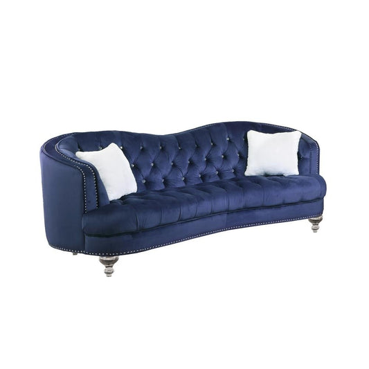 Camelback Tufted Faux Crystal Sofa in Navy Blue Velvet - The Room Store