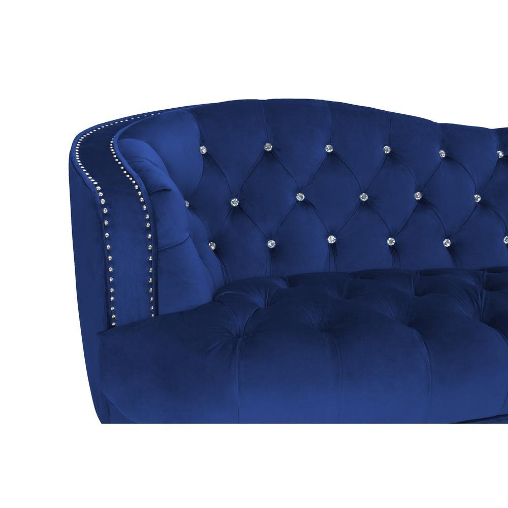 Camelback Tufted Faux Crystal Sofa in Navy Blue Velvet - The Room Store