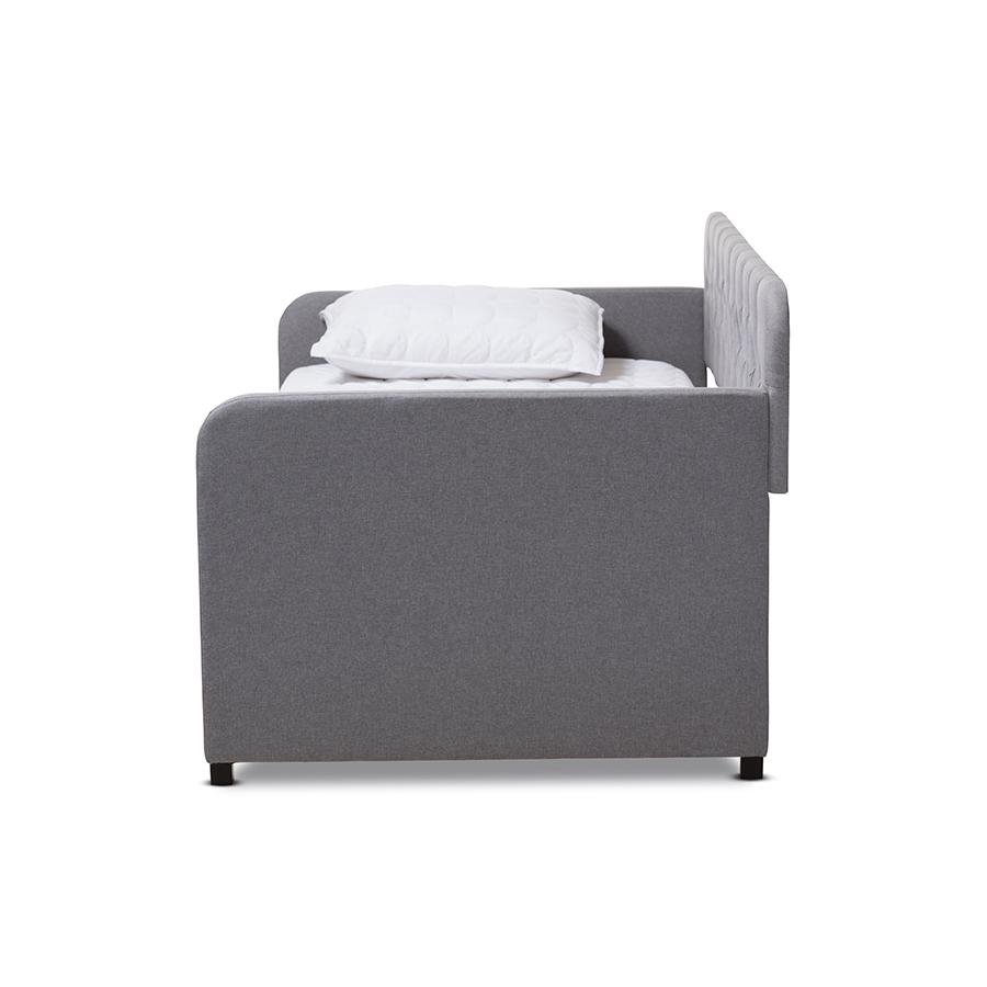 Camelia Modern and Contemporary Grey Fabric Upholstered Button-Tufted Twin Size Sofa Daybed with Roll-Out Trundle Guest Bed - The Room Store