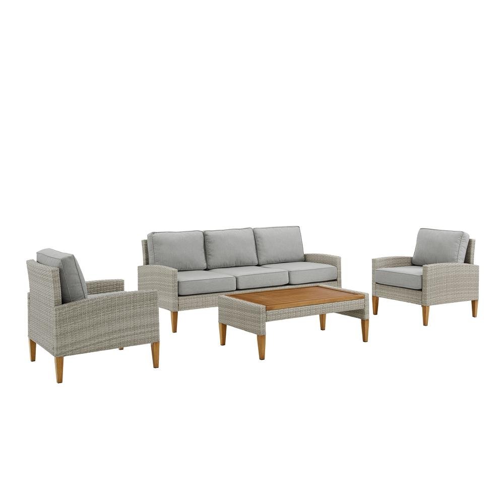 Capella Outdoor Wicker 4Pc Sofa Set Gray/Acorn - Coffee Table, Sofa, & 2 Chairs - The Room Store
