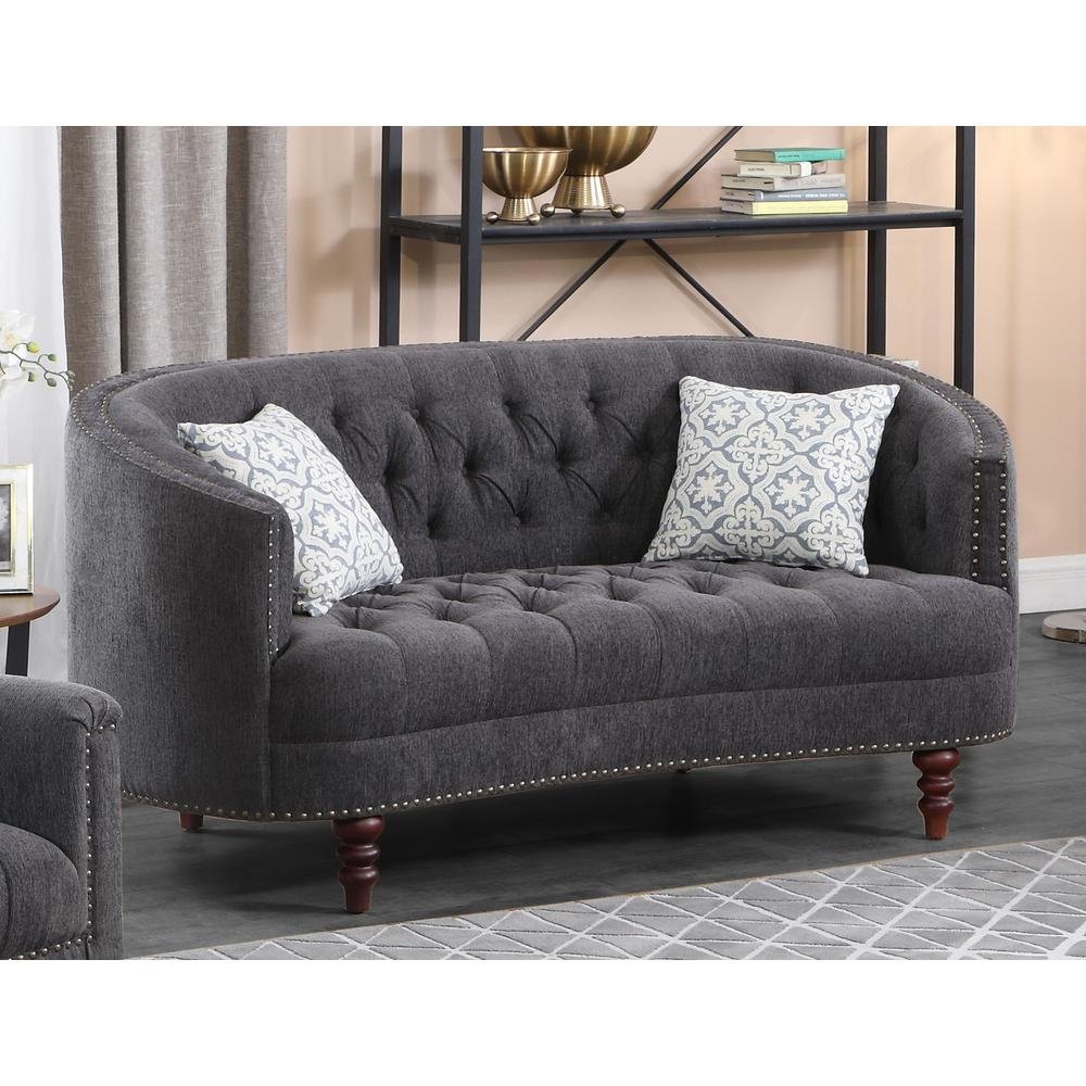 Carson Grey Linen w/ Nailheads Loveseat - The Room Store
