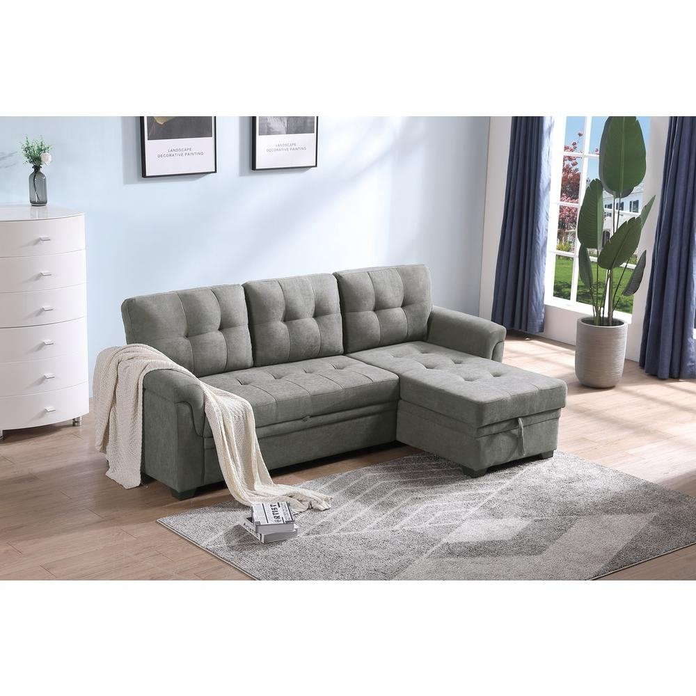 Connor Light Gray Fabric Reversible Sectional Sleeper Sofa Chaise with Storage - The Room Store