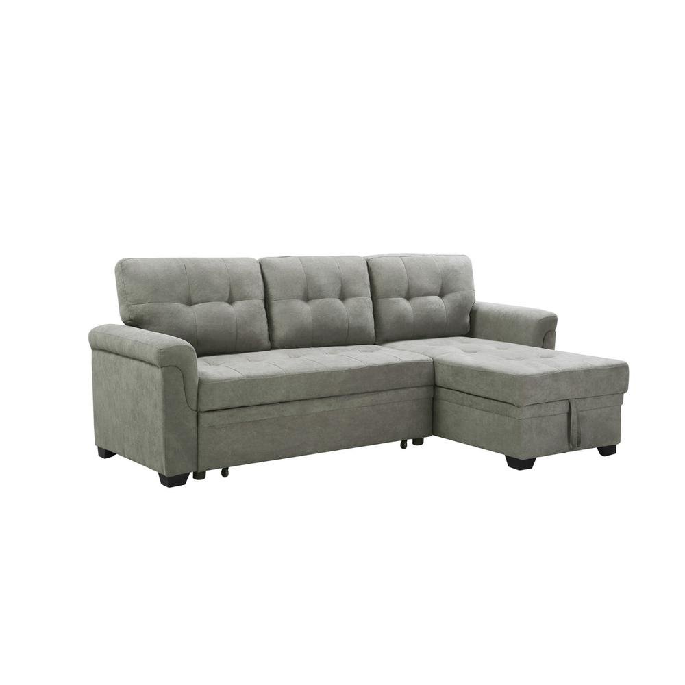 Connor Light Gray Fabric Reversible Sectional Sleeper Sofa Chaise with Storage - The Room Store