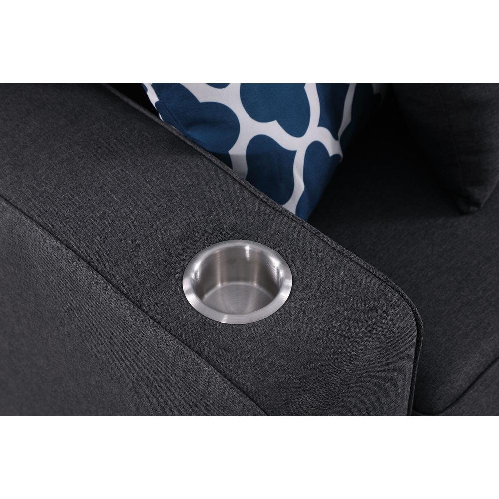 Cooper Dark Gray Linen Sofa with Cupholder - The Room Store