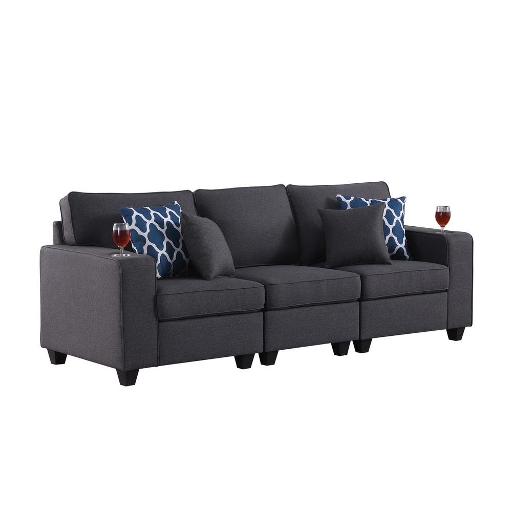 Cooper Dark Gray Linen Sofa with Cupholder - The Room Store