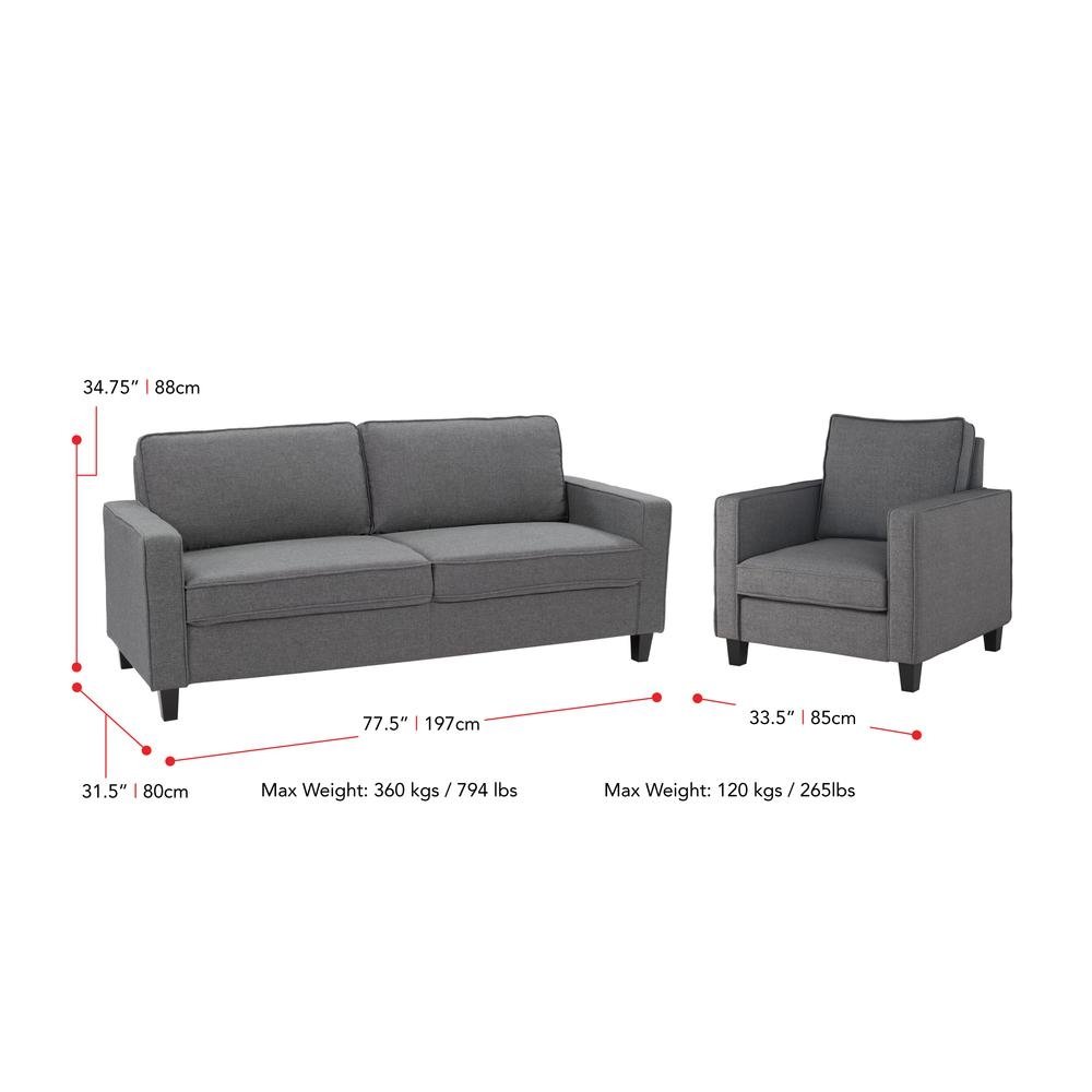 CorLiving Georgia Grey Fabric Three Seater Sofa and Chair Set - 2pcs - The Room Store