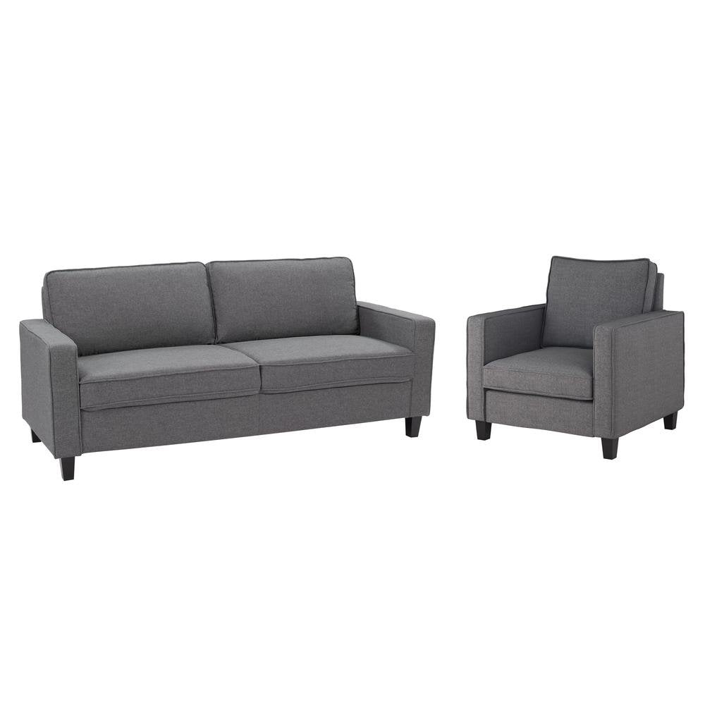 CorLiving Georgia Grey Fabric Three Seater Sofa and Chair Set - 2pcs - The Room Store