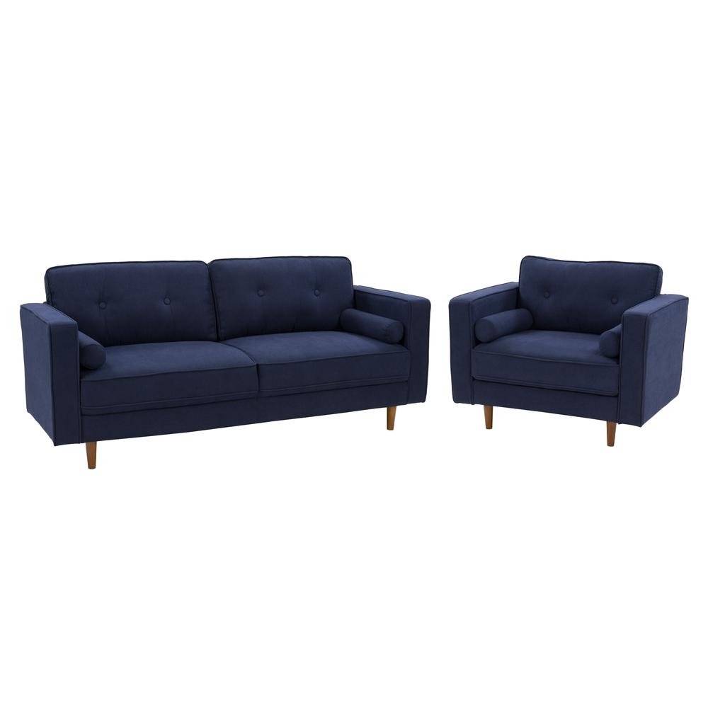 CorLiving Mulberry Fabric Upholstered Modern Chair and Sofa Set, Navy Blue - 2pcs - The Room Store
