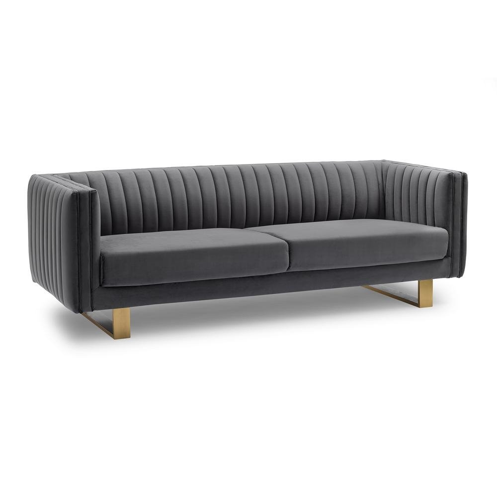 Delilah Dark Grey Velvet Sofa with Matte Gold Legs - The Room Store