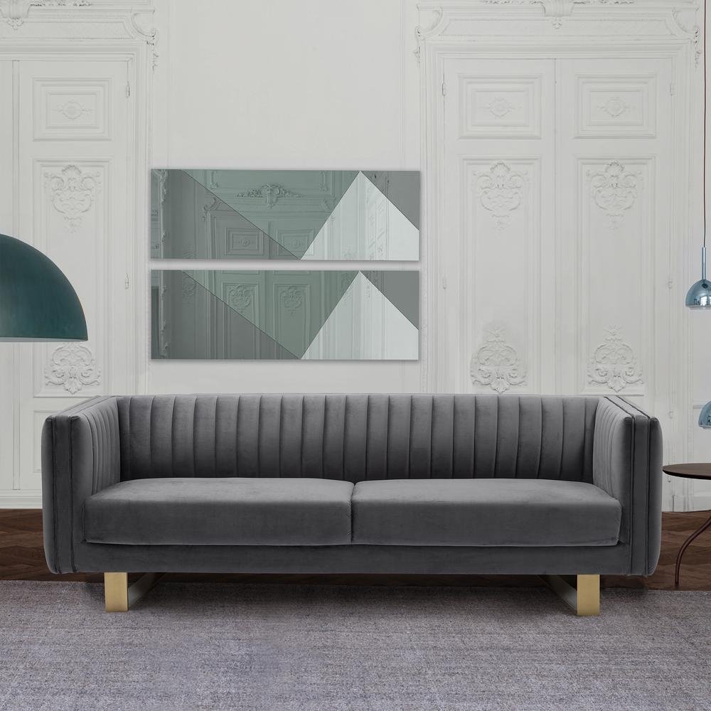 Delilah Dark Grey Velvet Sofa with Matte Gold Legs - The Room Store