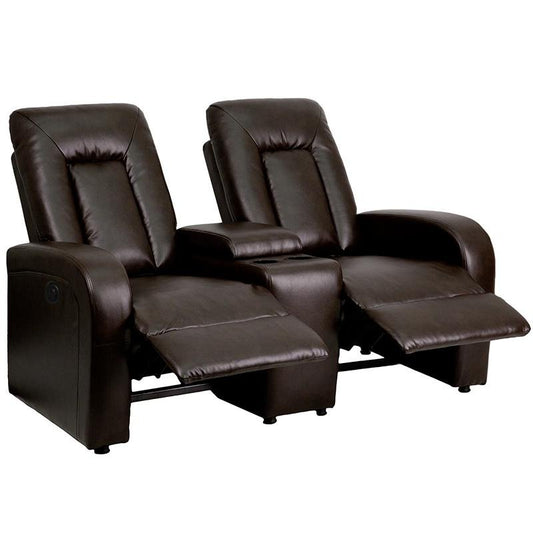 Eclipse Series 2-Seat Push Button Motorized Reclining Brown LeatherSoft Theater Seating Unit with Cup Holders - The Room Store