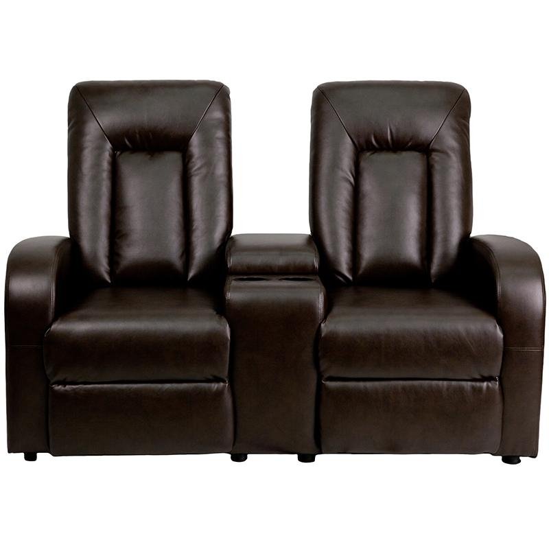 Eclipse Series 2-Seat Push Button Motorized Reclining Brown LeatherSoft Theater Seating Unit with Cup Holders - The Room Store