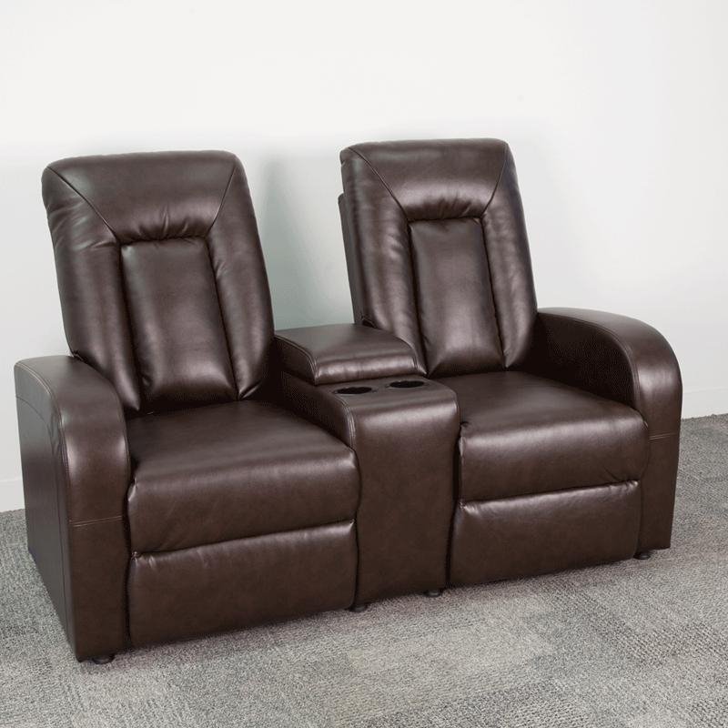 Eclipse Series 2-Seat Push Button Motorized Reclining Brown LeatherSoft Theater Seating Unit with Cup Holders - The Room Store