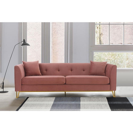 Everest 90" Blush Fabric Upholstered Sofa with Brushed Gold Legs - The Room Store