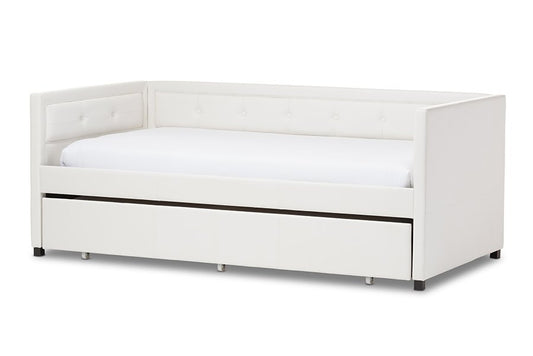 Frank White Button-Tufting Sofa Twin Daybed with Roll-Out Trundle Guest Bed - The Room Store