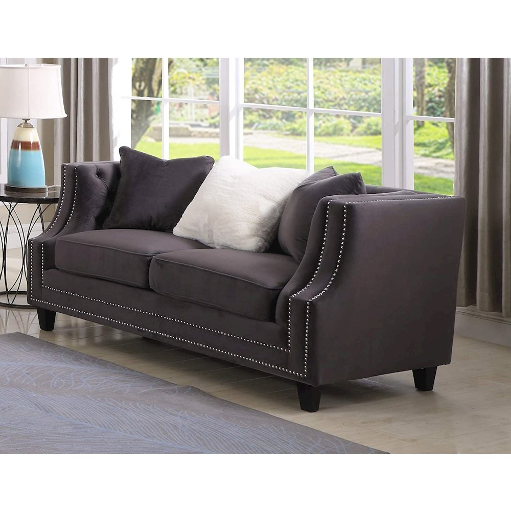 Hampstead Upholstered Velvet w/ Nailheads Loveseat - The Room Store