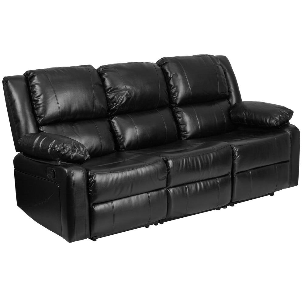 Harmony Series Black LeatherSoft Sofa with Two Built-In Recliners - The Room Store