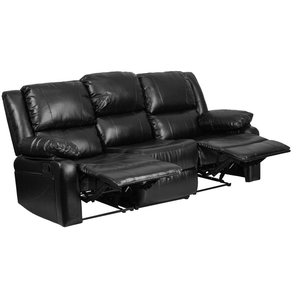 Harmony Series Black LeatherSoft Sofa with Two Built-In Recliners - The Room Store