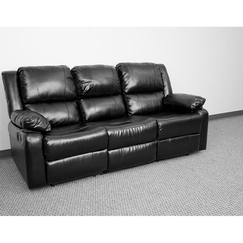 Harmony Series Black LeatherSoft Sofa with Two Built-In Recliners - The Room Store