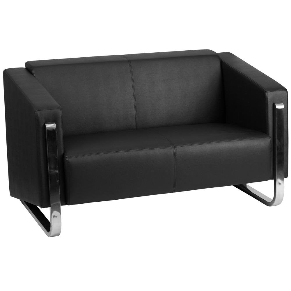 HERCULES Gallant Series Contemporary Black LeatherSoft Loveseat with Stainless Steel Frame - The Room Store