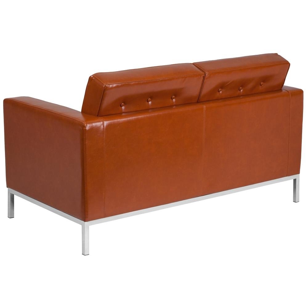 HERCULES Lacey Series Contemporary Cognac LeatherSoft Loveseat with Stainless Steel Frame - The Room Store