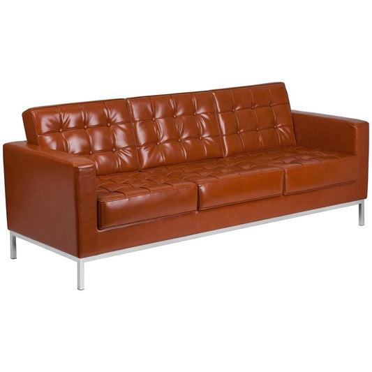 HERCULES Lacey Series Contemporary Cognac LeatherSoft Sofa with Stainless Steel Frame - The Room Store