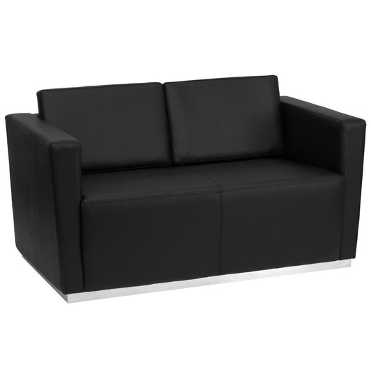 HERCULES Trinity Series Contemporary Black LeatherSoft Loveseat with Stainless Steel Base - The Room Store