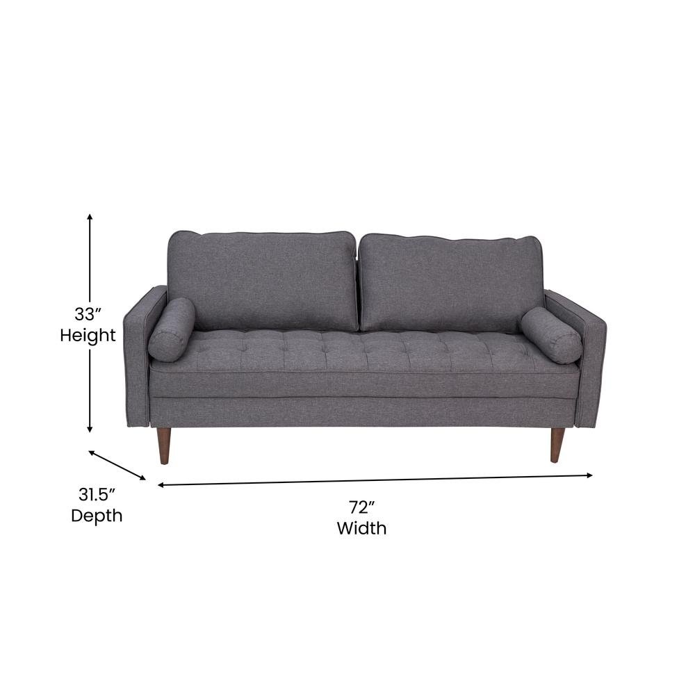 Hudson Mid-Century Modern Sofa with Tufted Faux Linen Upholstery & Solid Wood Legs in Dark Gray - The Room Store