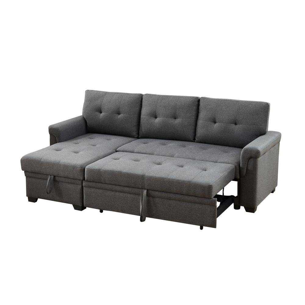 Hunter Light Gray Linen Reversible Sleeper Sectional Sofa with Storage Chaise - The Room Store