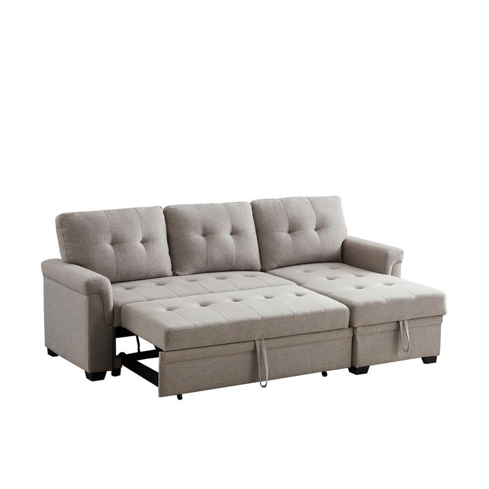 Hunter Light Gray Linen Reversible Sleeper Sectional Sofa with Storage Chaise - The Room Store