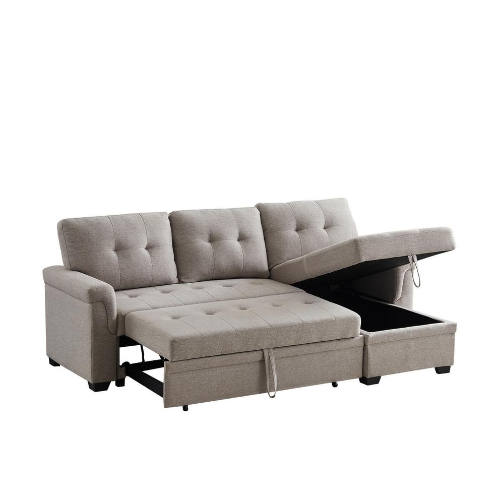 Hunter Light Gray Linen Reversible Sleeper Sectional Sofa with Storage Chaise - The Room Store