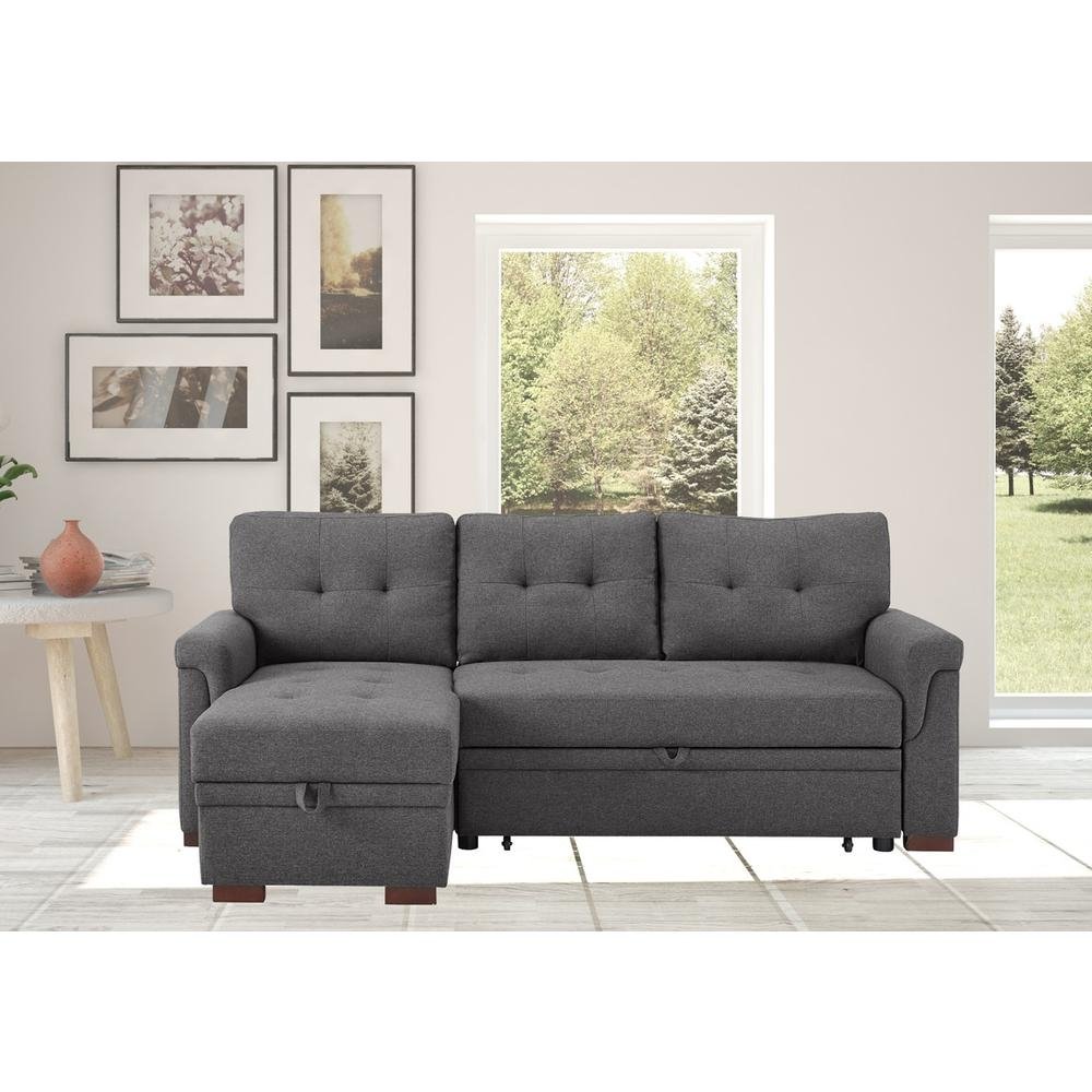 Hunter Light Gray Linen Reversible Sleeper Sectional Sofa with Storage Chaise - The Room Store