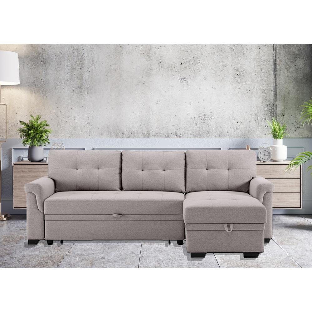 Hunter Light Gray Linen Reversible Sleeper Sectional Sofa with Storage Chaise - The Room Store