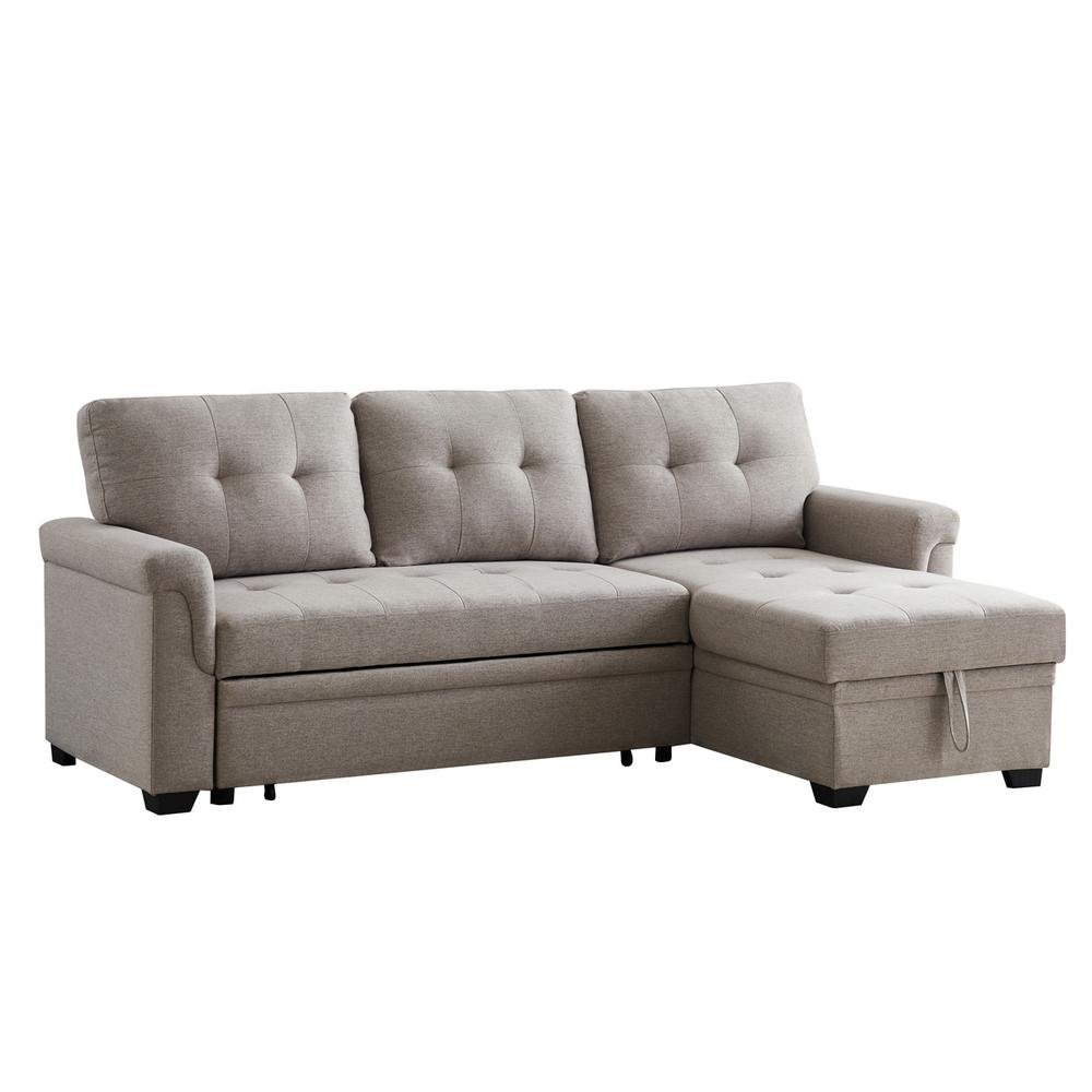 Hunter Light Gray Linen Reversible Sleeper Sectional Sofa with Storage Chaise - The Room Store