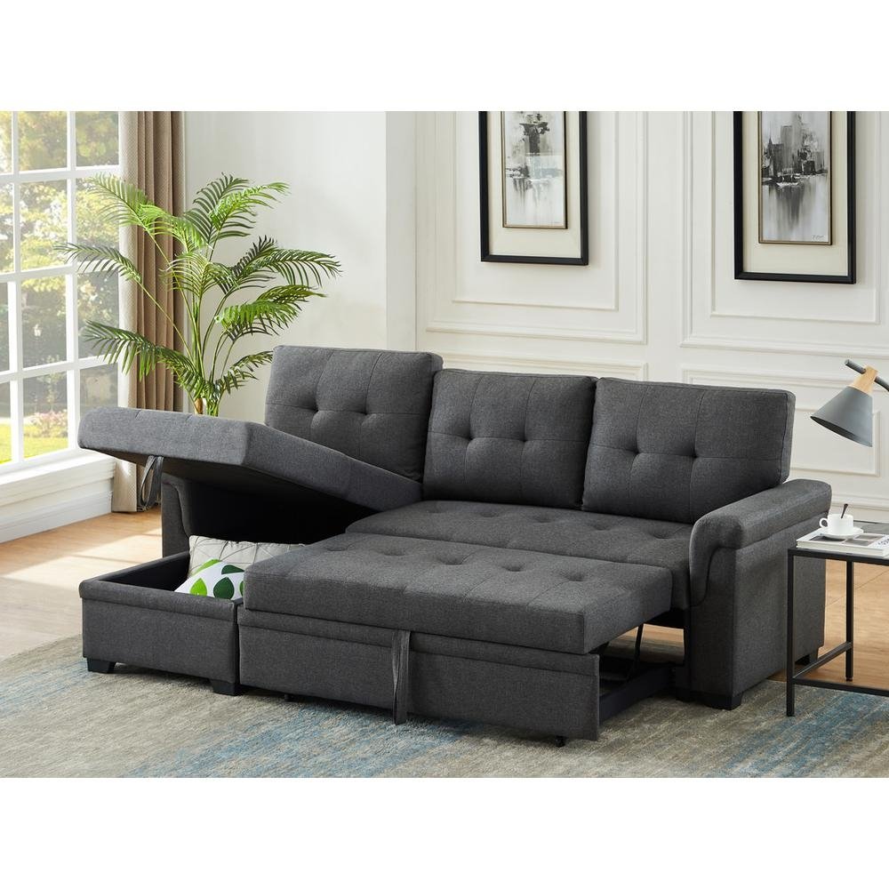 Hunter Light Gray Linen Reversible Sleeper Sectional Sofa with Storage Chaise - The Room Store