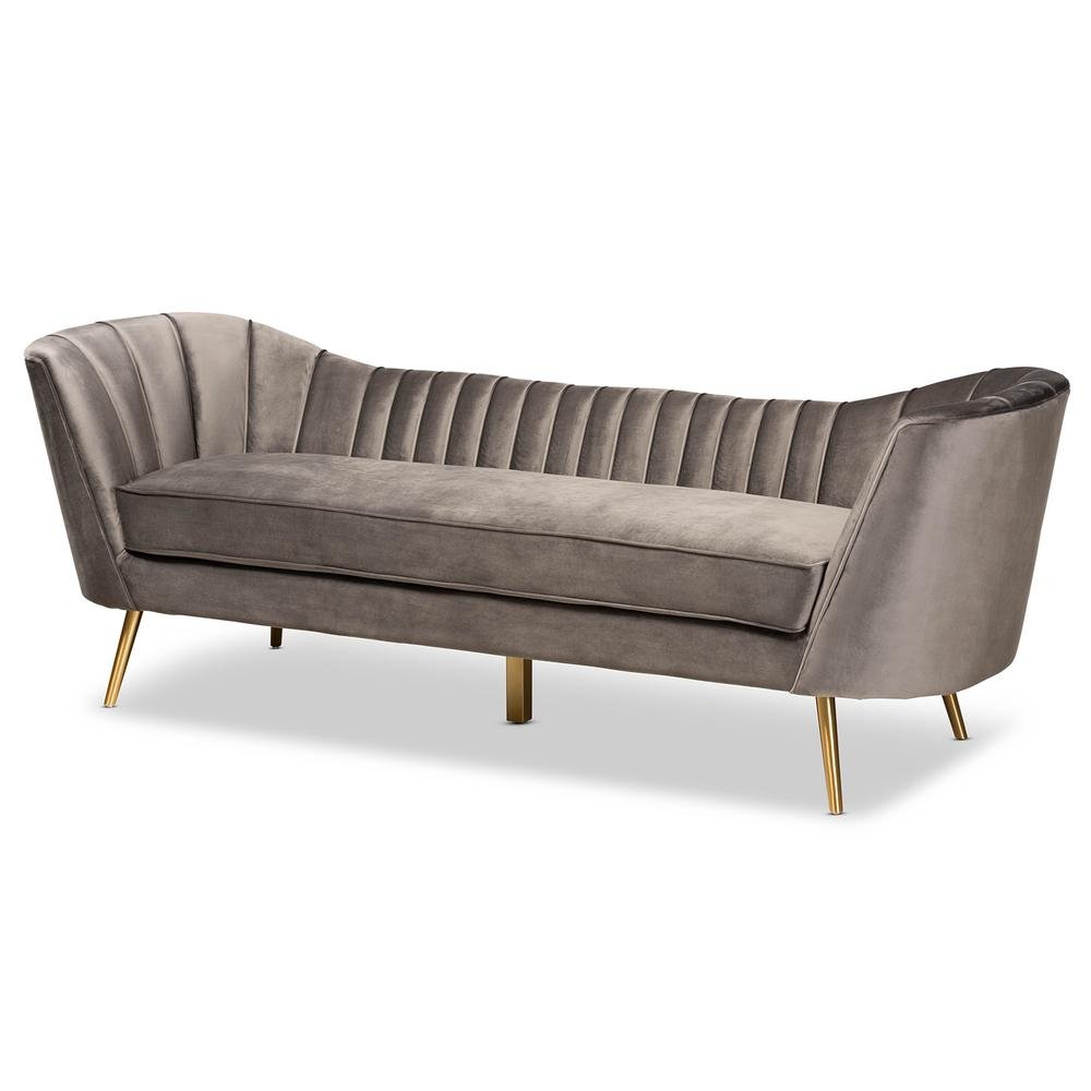 Kailyn Glam and Luxe Grey Velvet Fabric Upholstered and Gold Finished Sofa - The Room Store