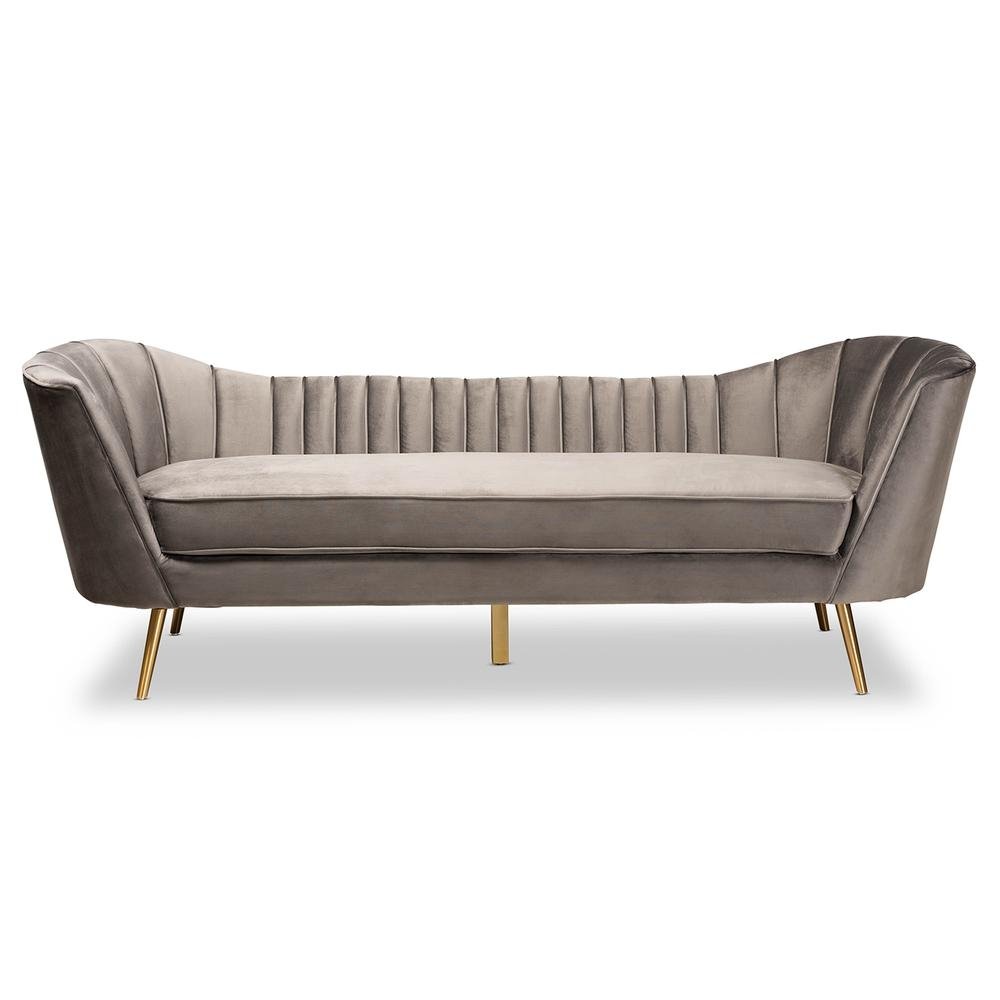 Kailyn Glam and Luxe Grey Velvet Fabric Upholstered and Gold Finished Sofa - The Room Store