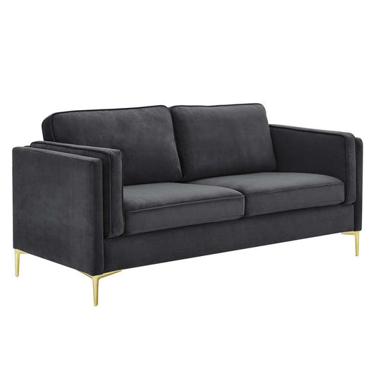 Kaiya Performance Velvet Sofa - Charcoal EEI-4453-CHA - The Room Store