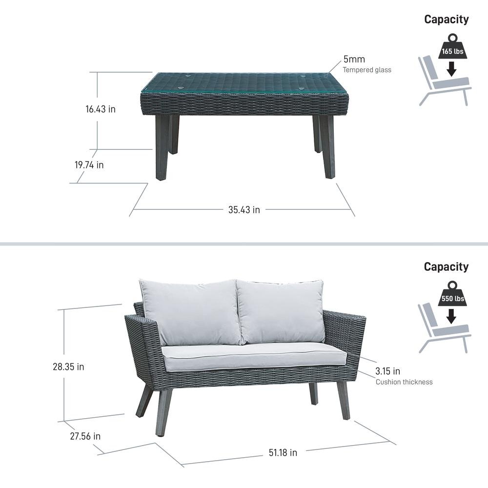 Kotka 2 Piece Wicker Outdoor Patio Sofa and Table Seating Set With Cushions - The Room Store