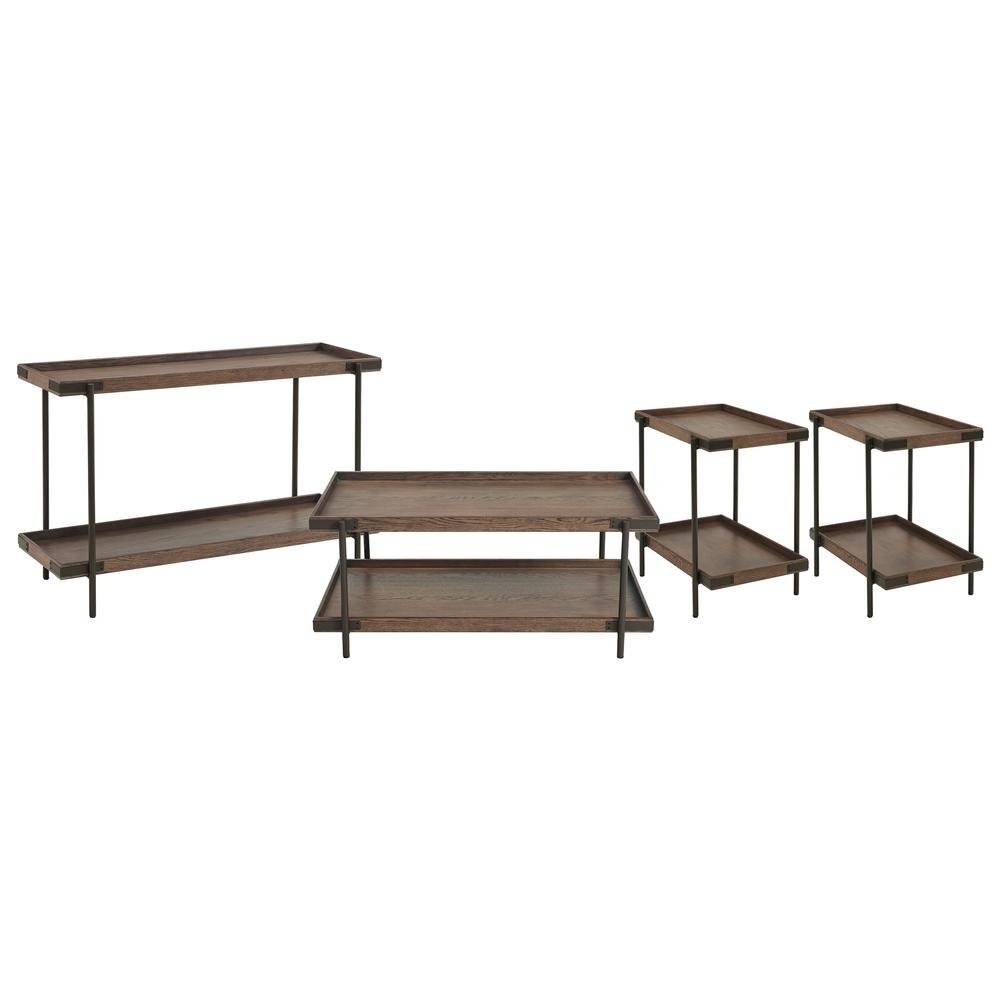 Kyra 4-Piece Oak and Metal Living Room Set with 42"L Coffee Table, Two Side Tables and Sofa/TV Console Table, Set of 4 - The Room Store