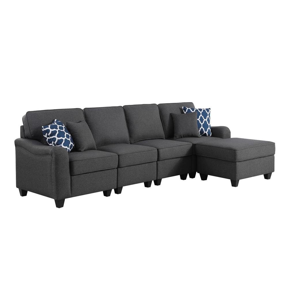 Leo Dark Gray Linen 5 Seater Sofa and Ottoman - The Room Store